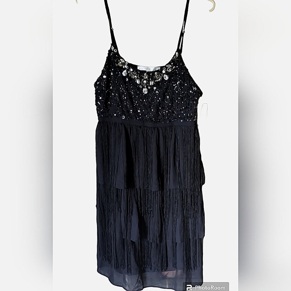 NWT Boston proper size 8 black sequin and Fringe flapper dress
